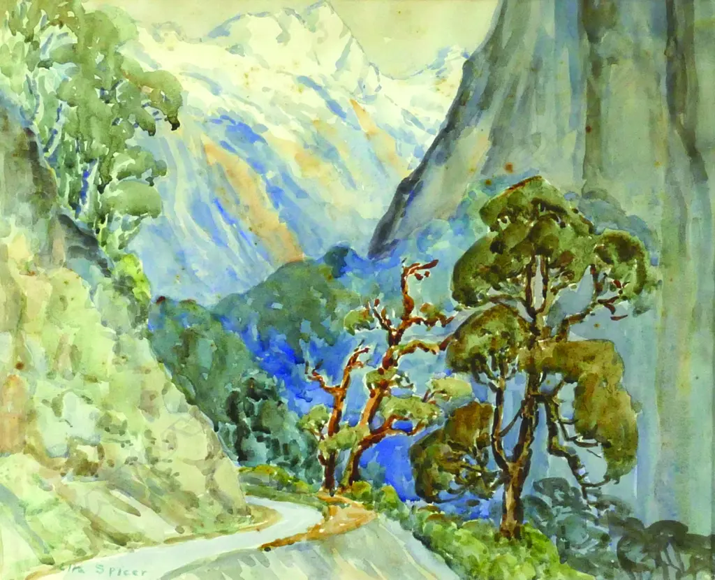 Ella Spicer - 'Looking towards the Home Valley with 'Christina' on the right past the summit from Eglinton Valley' Image 1++