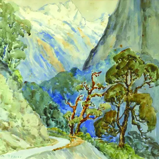 Ella Spicer - 'Looking towards the Home Valley with 'Christina' on the right past the summit from Eglinton Valley'