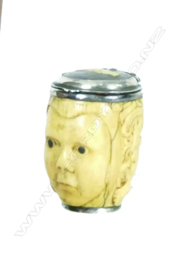 A 19thC carved ivory and silver snuff box Image 1++