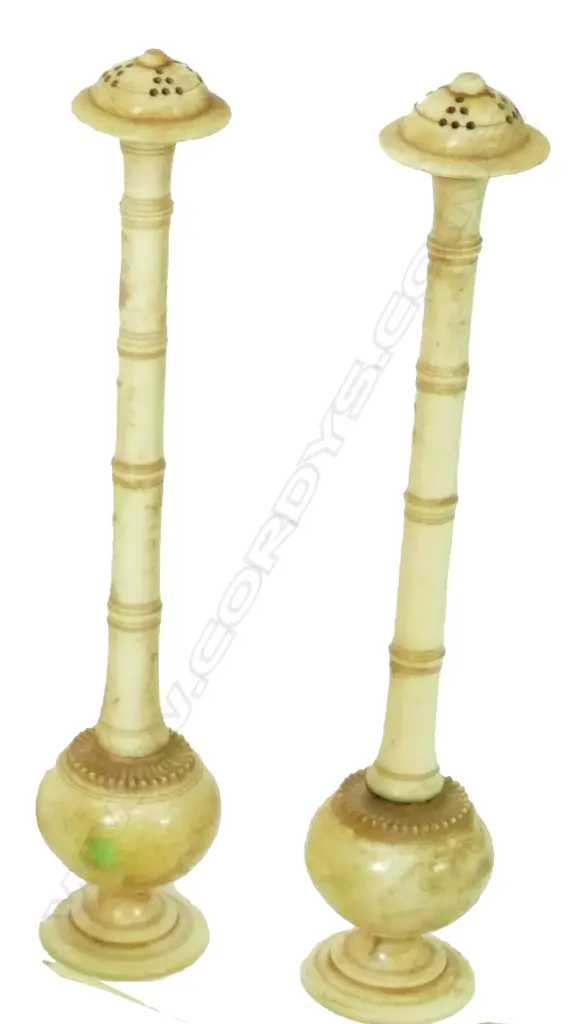 A pair of 19thC Indian ivory rosewater sprinklers Image 1++