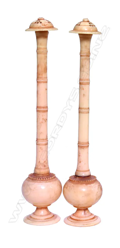 A pair of 19thC Indian ivory rosewater sprinklers Image 1++