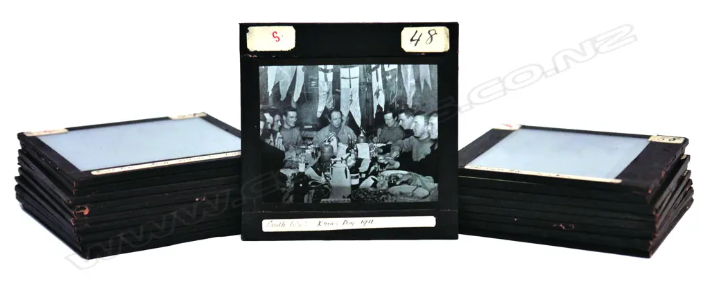 A box of early 20thC 'The South Pole' glass lantern slides Image 1++