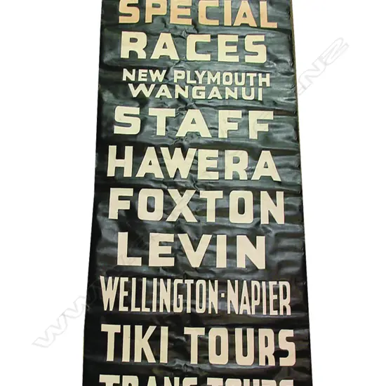 An uncommon original mid-20thC N.Z. Railways Bus Destination roller blind