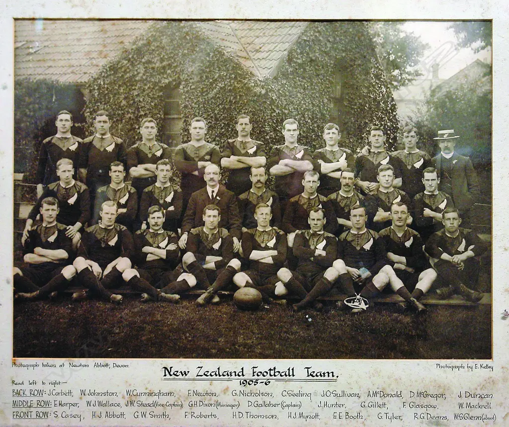 A vintage black and white photograph of the 'New Zealand Football Team Image 1++