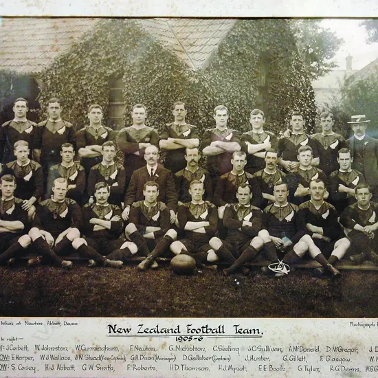 A vintage black and white photograph of the 'New Zealand Football Team