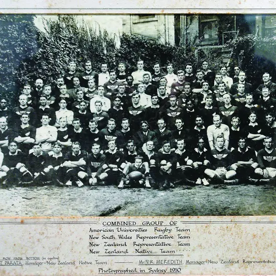 A vintage black and white photograph of the 'Combined Group of American Universities Rugby Team