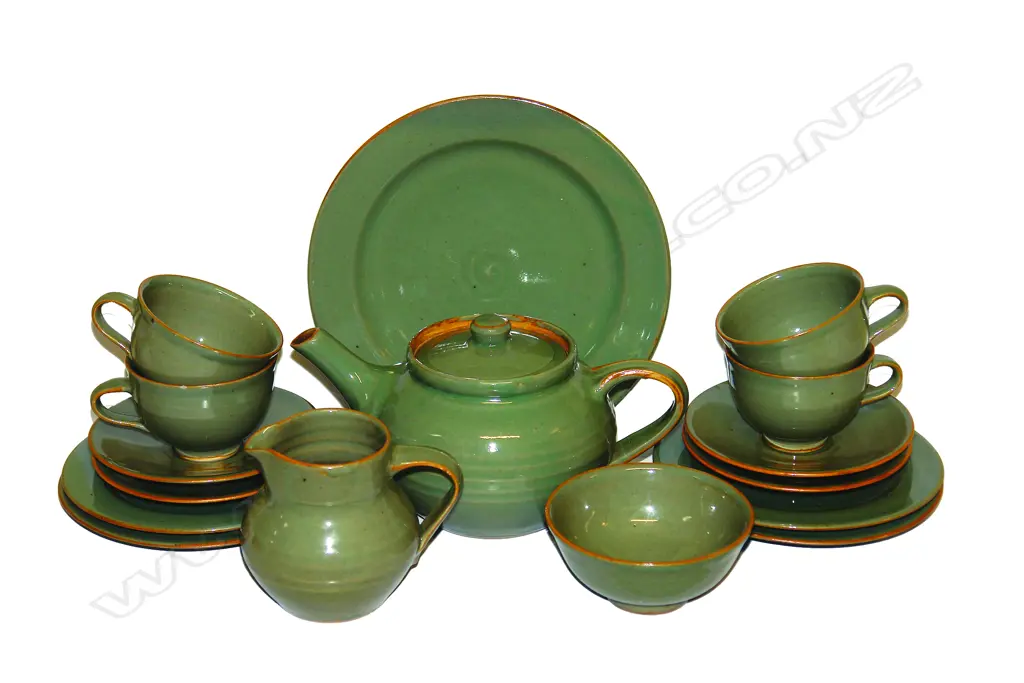 A Crewenna Harry and May Davis blue celadon tea service Image 1++