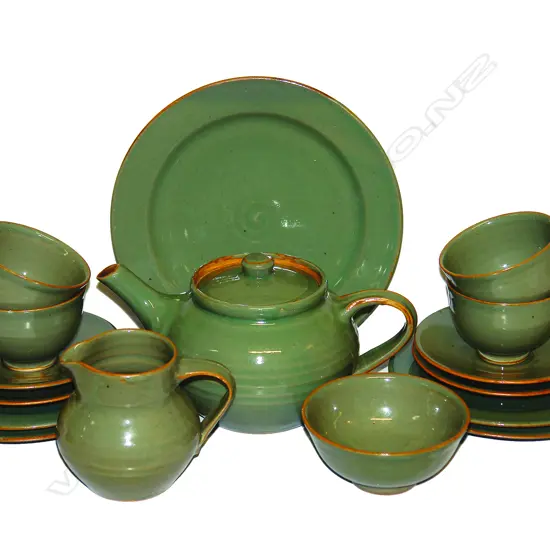 A Crewenna Harry and May Davis blue celadon tea service