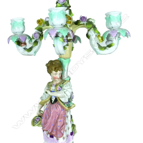 A 19thC German Thuringian porcelain figural five light