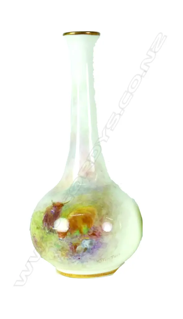 A Royal Worcester hand painted specimen vase with Highland cattle by Stinton Image 1++