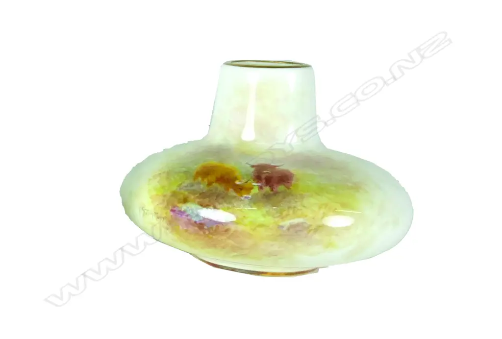 A small Royal Worcester vase of squat circular shape with short neck Image 1++