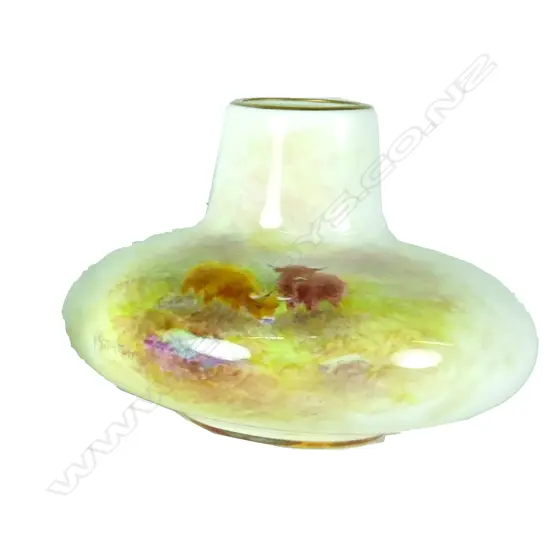 A small Royal Worcester vase of squat circular shape with short neck