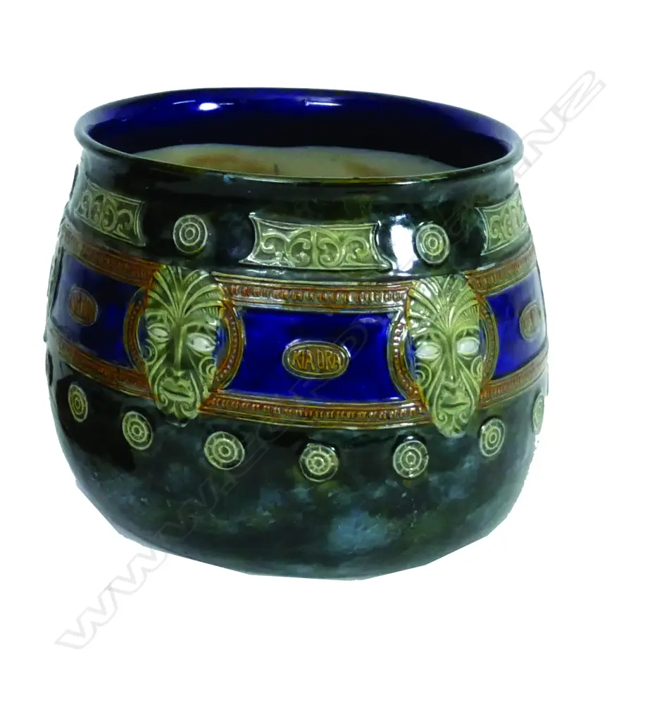An early 20thC Royal Doulton stoneware 'Kia-Ora' Maori Art jardiniere Image 1++