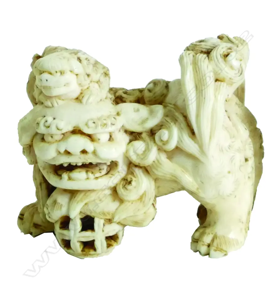 An old Chinese finely carved ivory shishi figure Image 1++