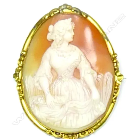 A 19thC large 9ct. yellow gold framed cameo brooch