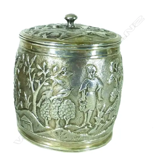 A colonial Indian silver lidded tea caddy