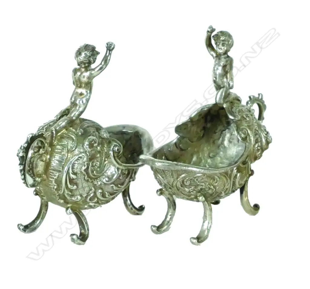 A pair of late 19thC European rococo cast silver salts Image 1++
