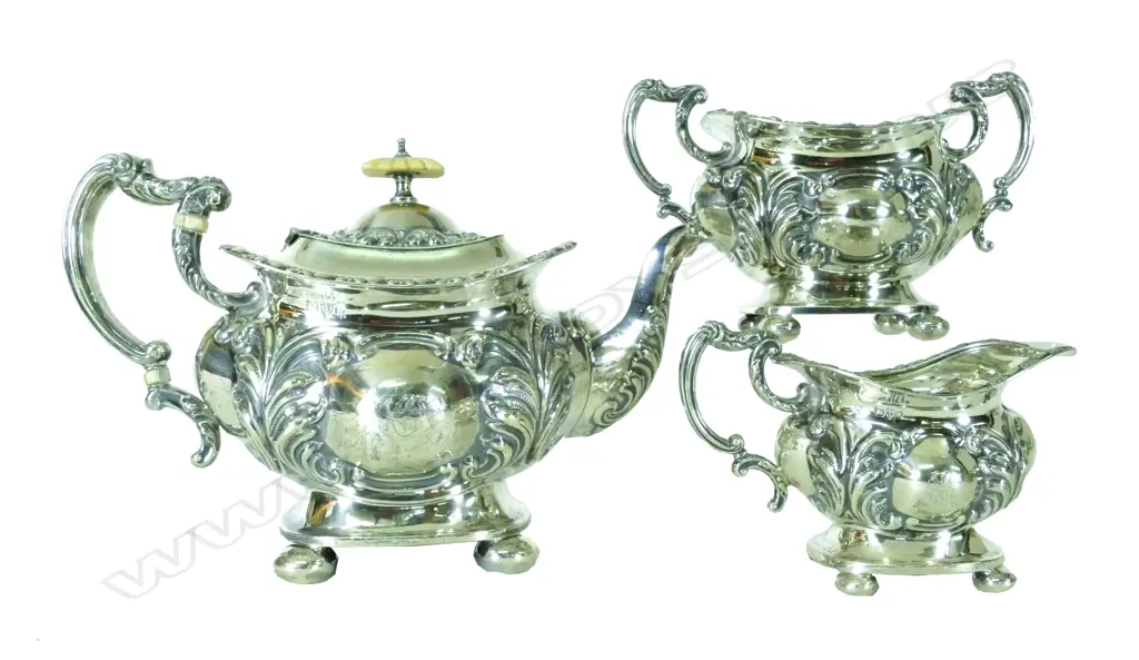 A decorative late Victorian silver three-piece teaset Image 1++
