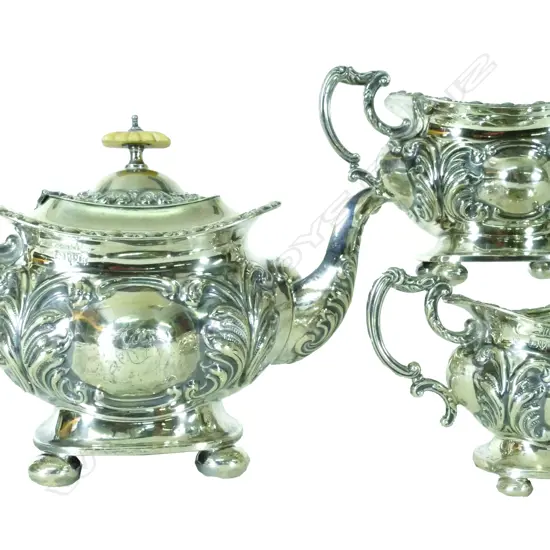 A decorative late Victorian silver three-piece teaset