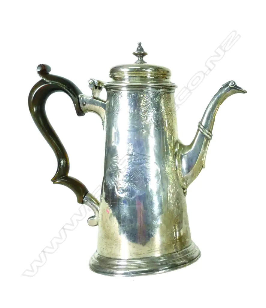 A rare and early George II silver coffee pot Image 1++