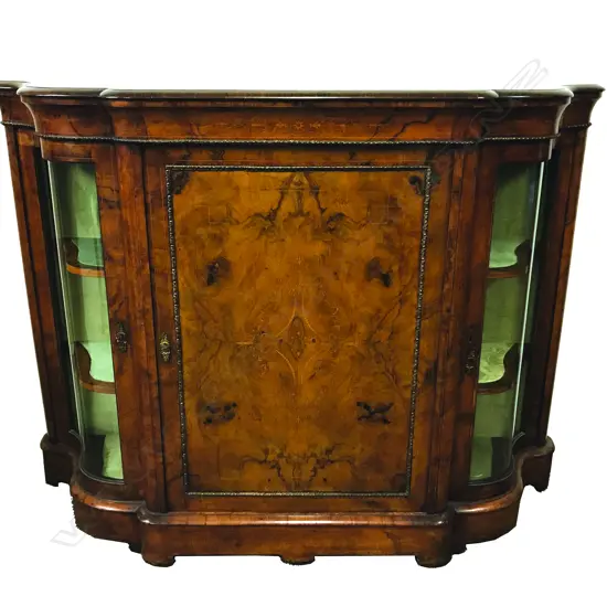 A Victorian burr walnut credenza sideboard