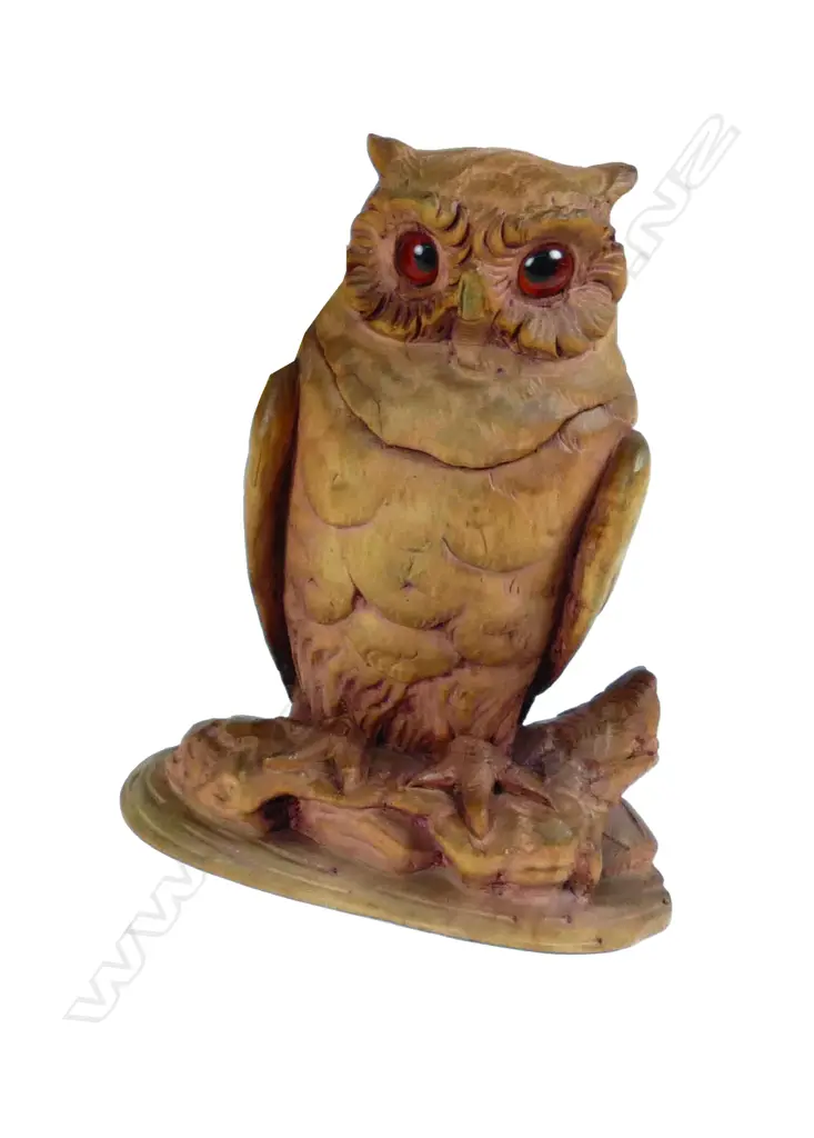A carved fruitwood 'Black Forest' inkwell modelled as an owl Image 1++