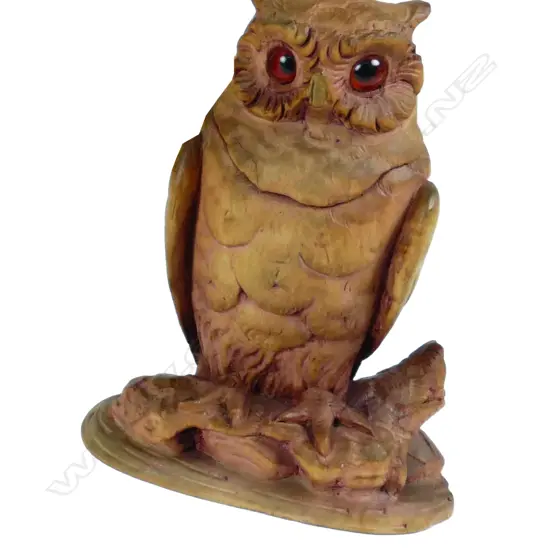 A carved fruitwood 'Black Forest' inkwell modelled as an owl