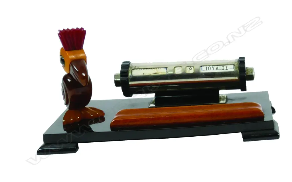 An Art Deco faturan bakelite desk stand the cylinder callender Image 1++