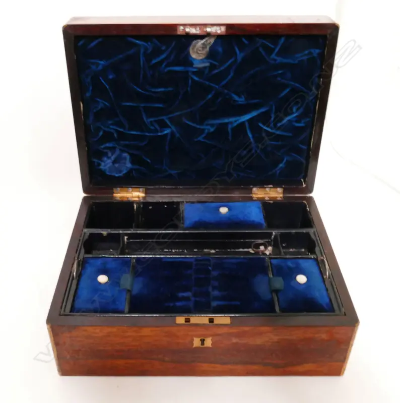 A Victorian quality rosewood and brass inlaid jewel box Image 1++