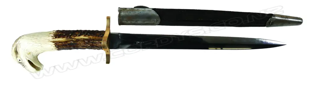 A bayonet knife with a unique carved antler handle Image 1++