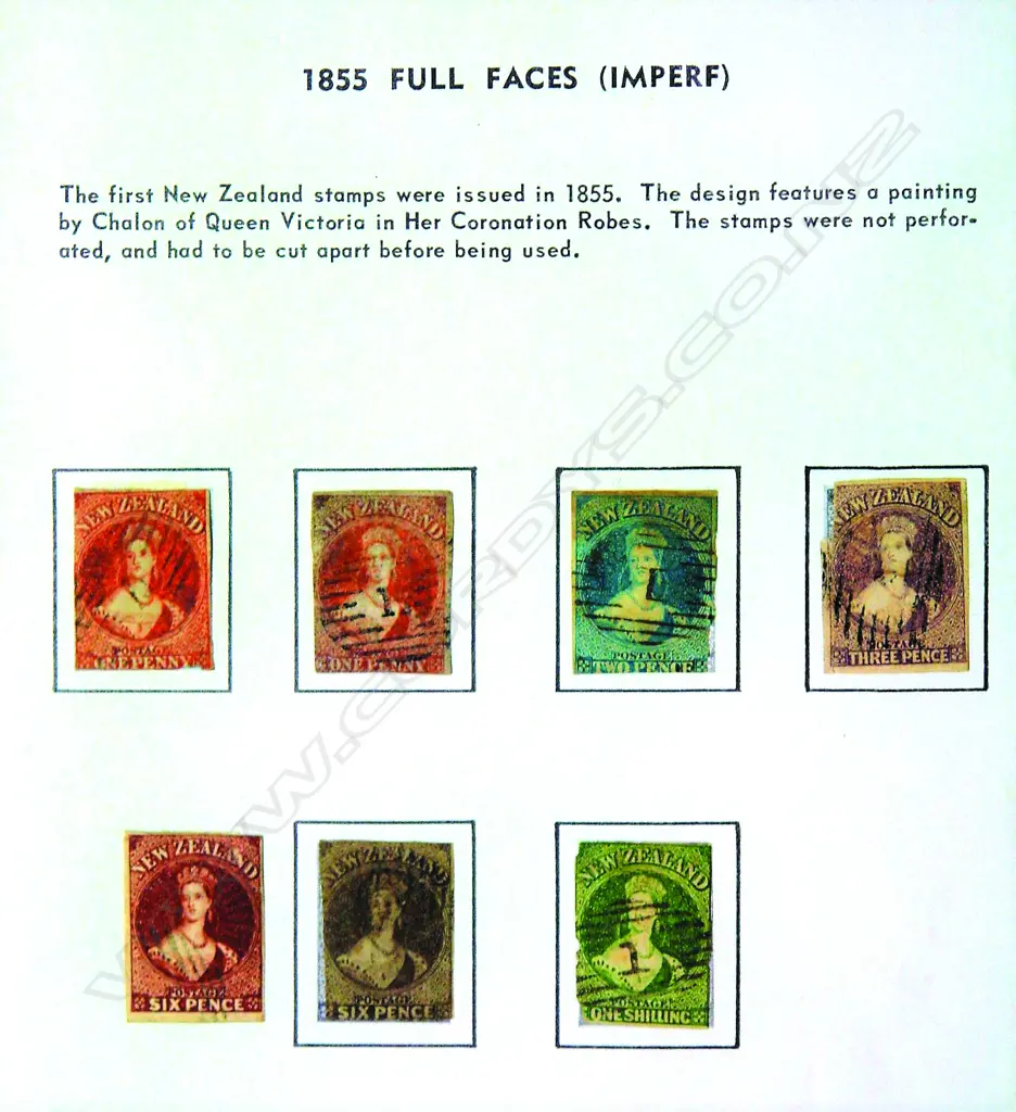 A set of seven N.Z. 1855 imperf. Full Face Queens stamps Image 1++