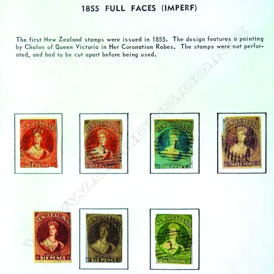 A set of seven N.Z. 1855 imperf. Full Face Queens stamps