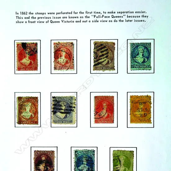 A full set of N.Z. 1862 perforated Full Face Queens stamps