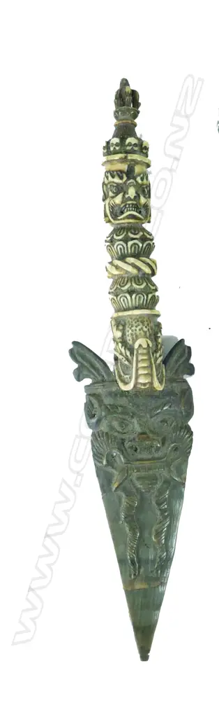 An old Tibetan carved bone and horn demon dagger Image 1++