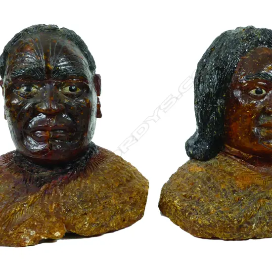 A pair of early 1900s kauri gum busts