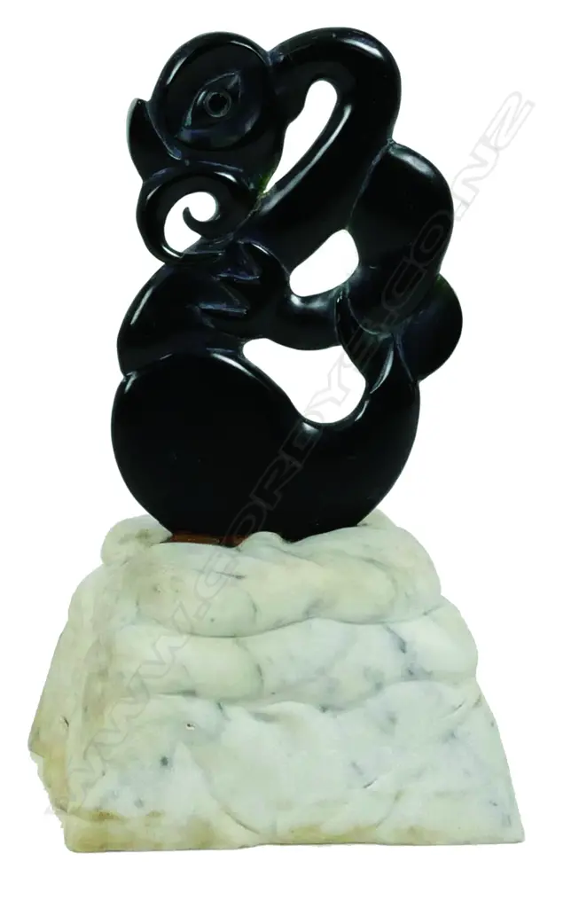 A well carved N.Z. greenstone (nephrite) Taniwha sculpture by Steven Gwaliasi Image 1++