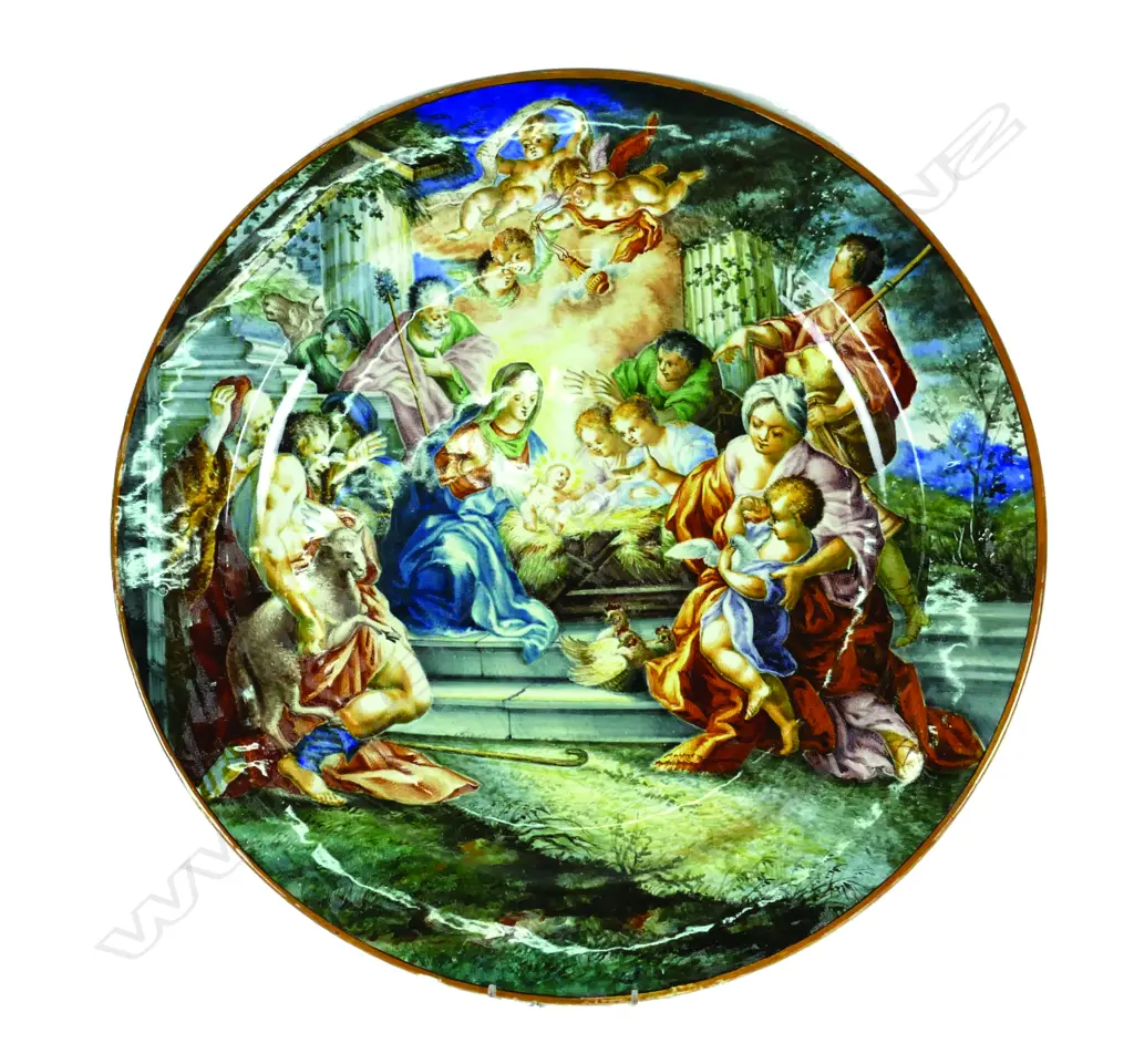 A large Italian Maiolica Istoriato Ware Adoration charger Image 1++
