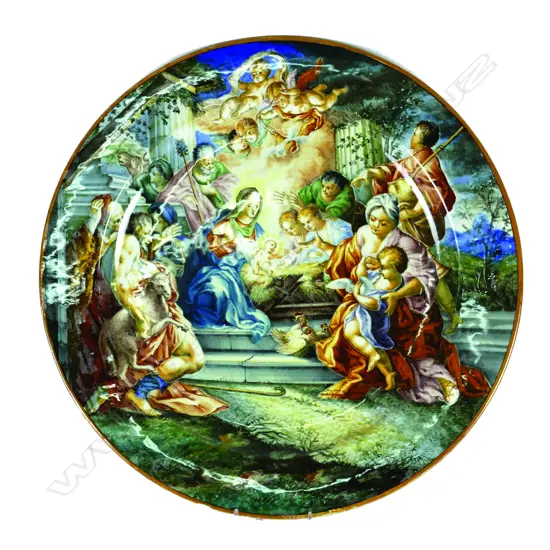 A large Italian Maiolica Istoriato Ware Adoration charger