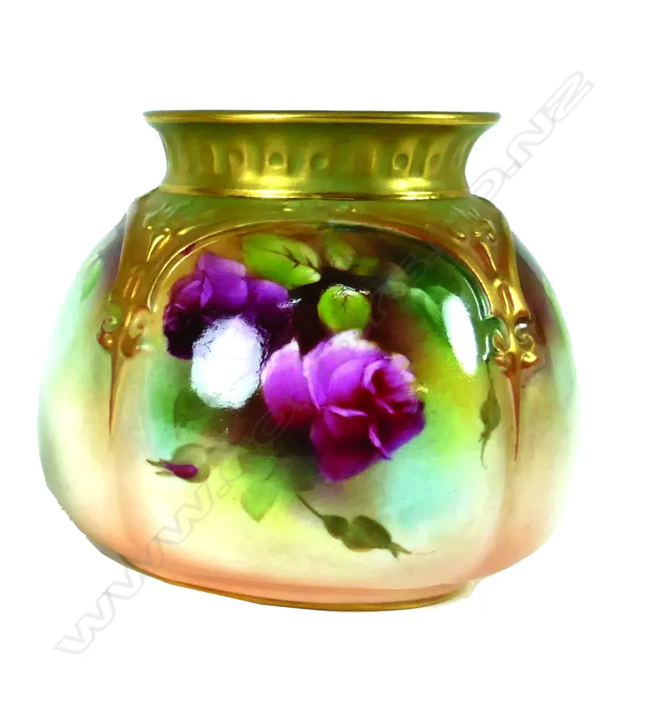 A Royal Worcester small vase painted with roses Image 1++