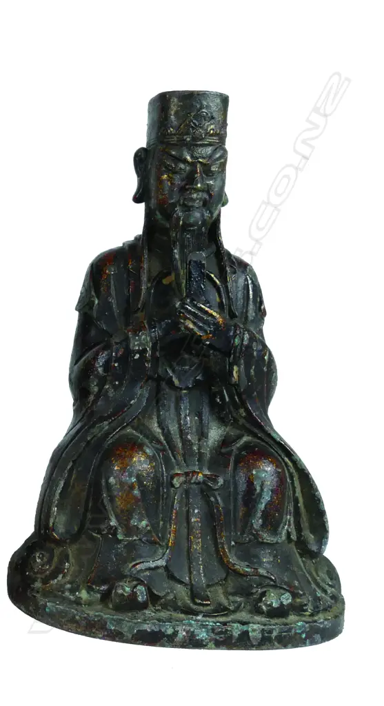 A Chinese lacquered and gilded metal figure of a scholar Image 1++