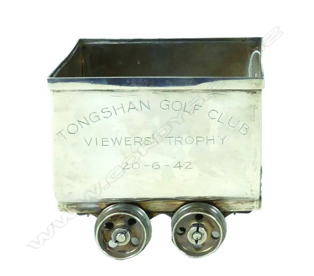 A rare Chinese silver 'Tongshan Golf Club Viewers' Trophy 20-6-42' railway mine cart Image 1++