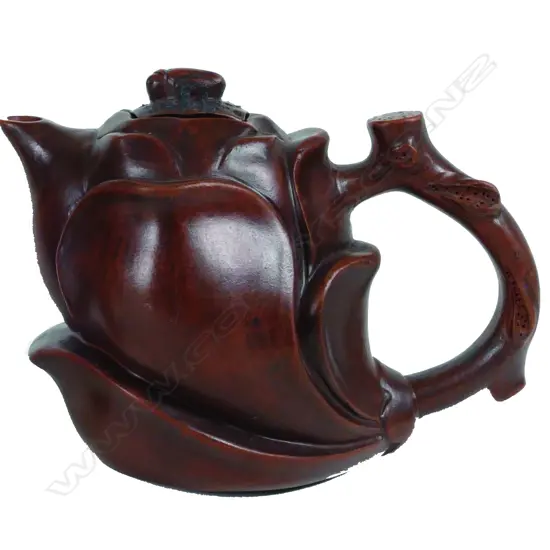 A Chinese Yixing cabbage form red-ware teapot
