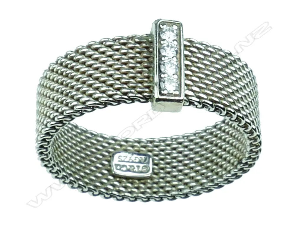 Tiffany & Co. silver and four diamond Somerset Mesh band ring Image 1++