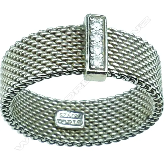 Tiffany & Co. silver and four diamond Somerset Mesh band ring