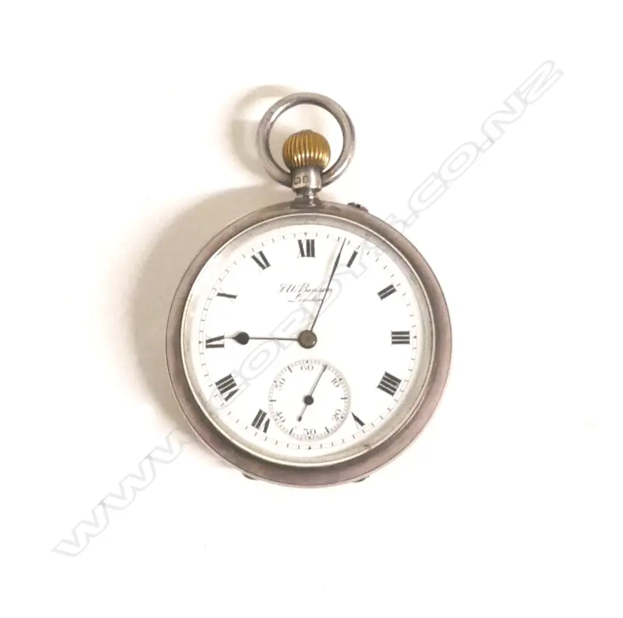 A silver keyless wind pocket watch Image 1++