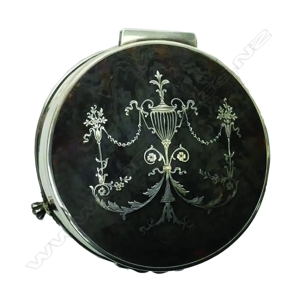 An Edwardian silver and tortoisehell pique work jewel box Image 1++