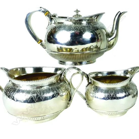 A Victorian heavy three-piece silver tea service