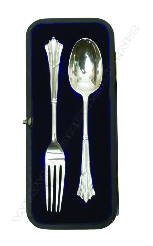 BOXED S/SILVER CHRISTENING SPOON & FORK Image 1++