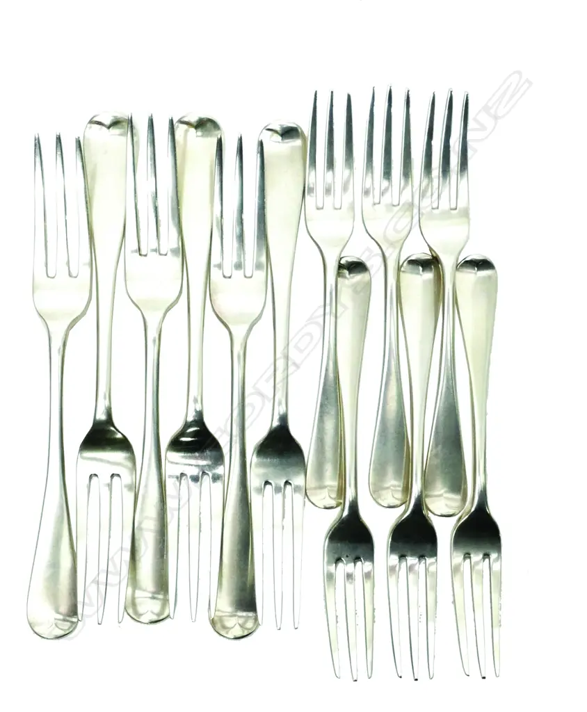 A set of six plus six William IV silver three pronged forks Image 1++