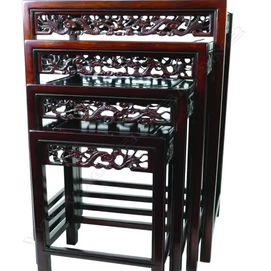 A nest of four good quality Chinese rosewood side tables
